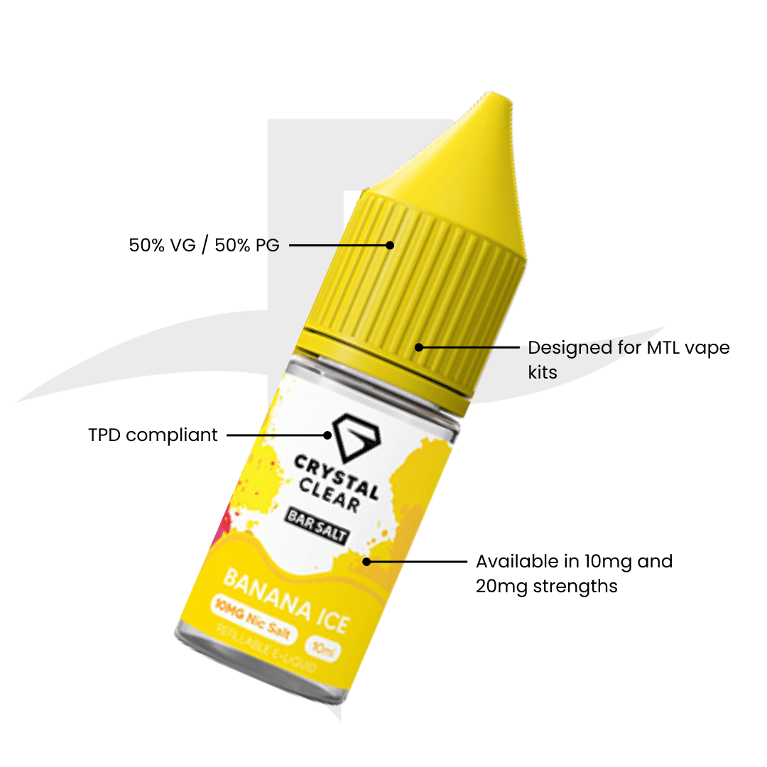Crystal Clear Bar Nic Salts 10ml - Banana Ice