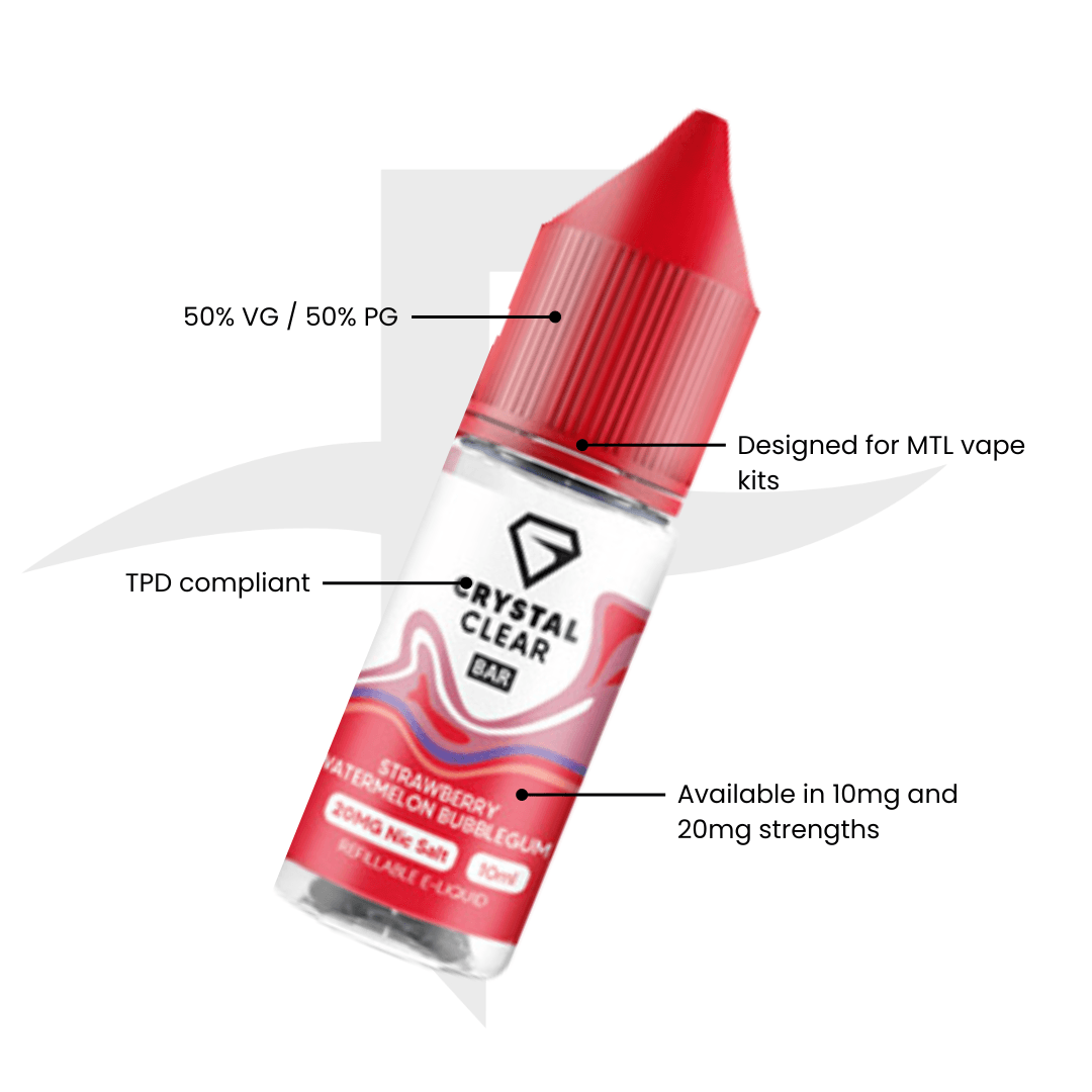 Crystal Clear Bar Nic Salts 10ml - Strawberry Watermelon Bubblegum