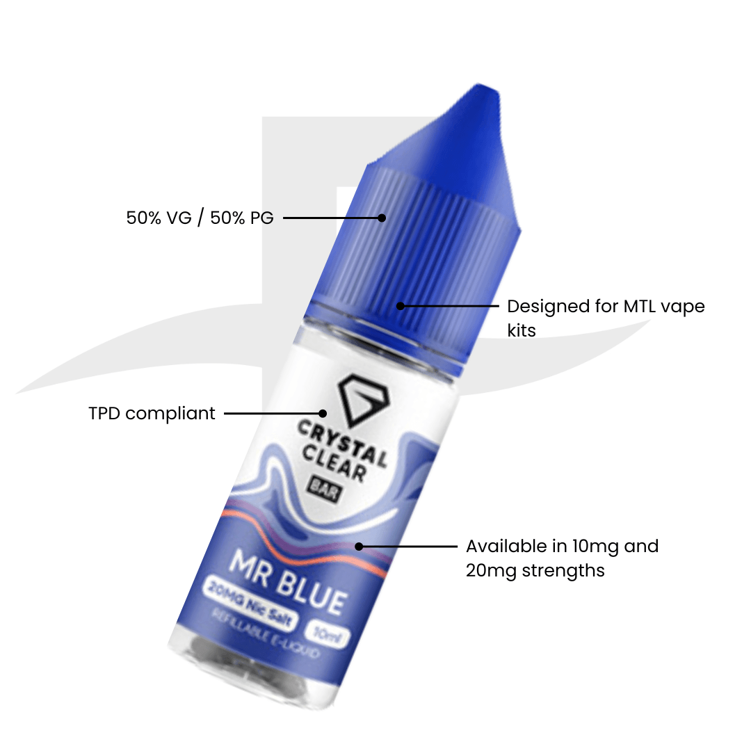 Crystal Clear Bar Nic Salts 10ml - Mr Blue