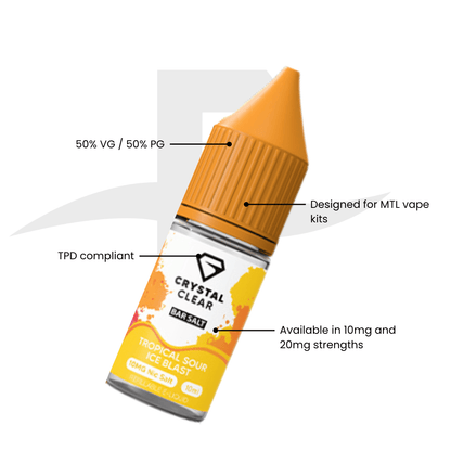 Crystal Clear Bar Nic Salts 10ml - Tropical Sour Ice Blast