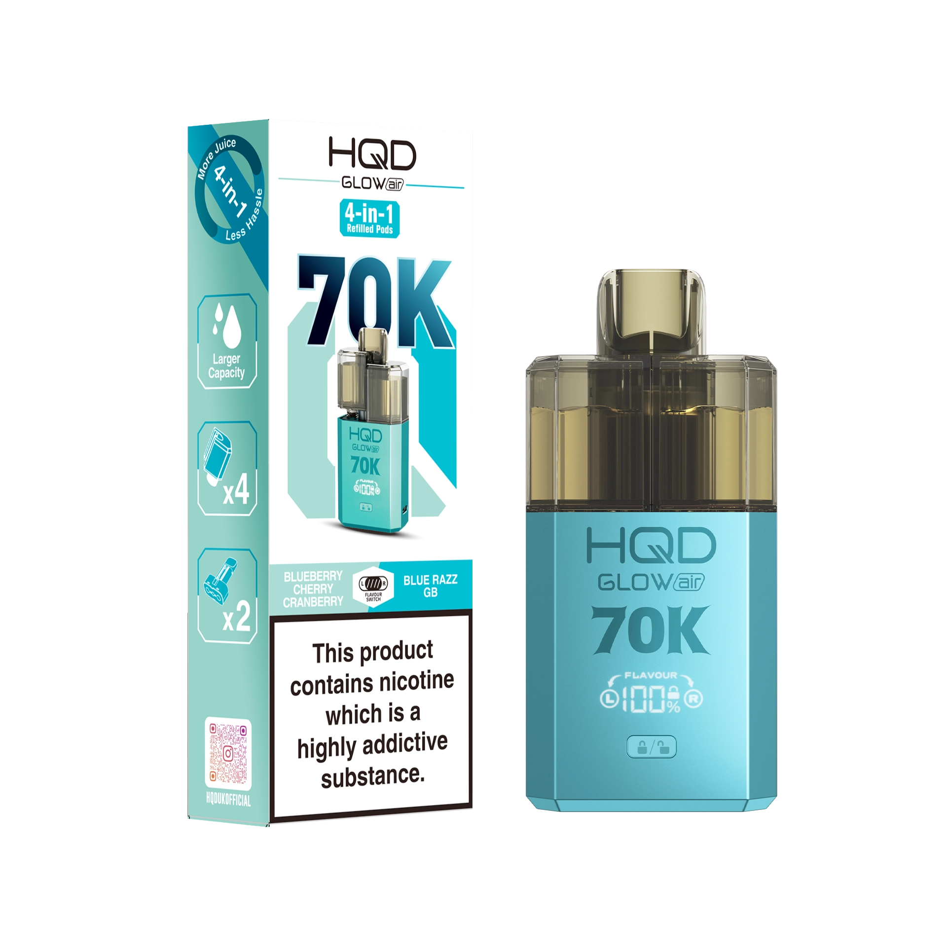 HQD Glow Air 70K Prefilled Pod Kit - Summer Dream & Blue Razz Cherry - Flawless Vape Shop