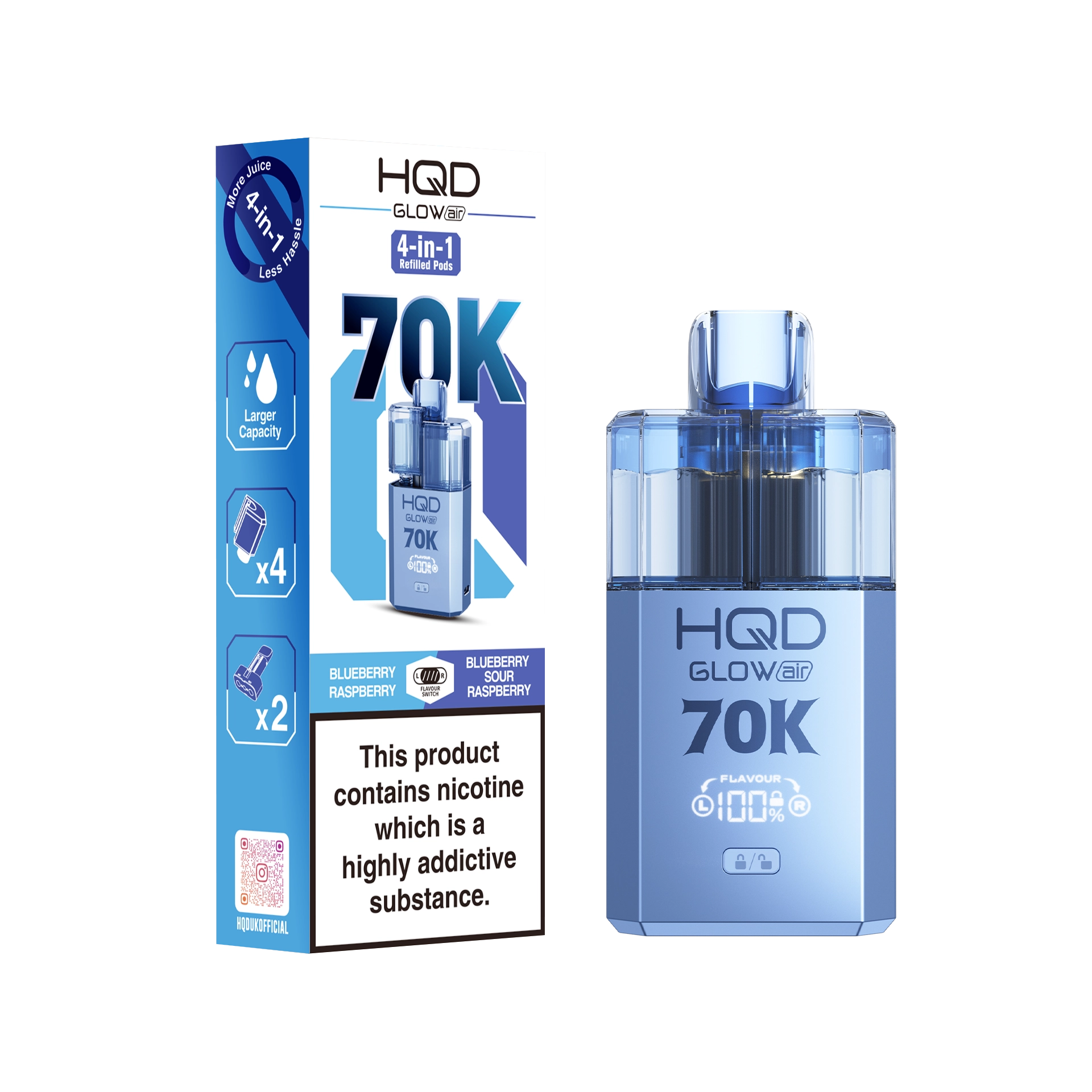 HQD Glow Air 70K Prefilled Pod Kit - Summer Dream & Blue Razz Cherry - Flawless Vape Shop