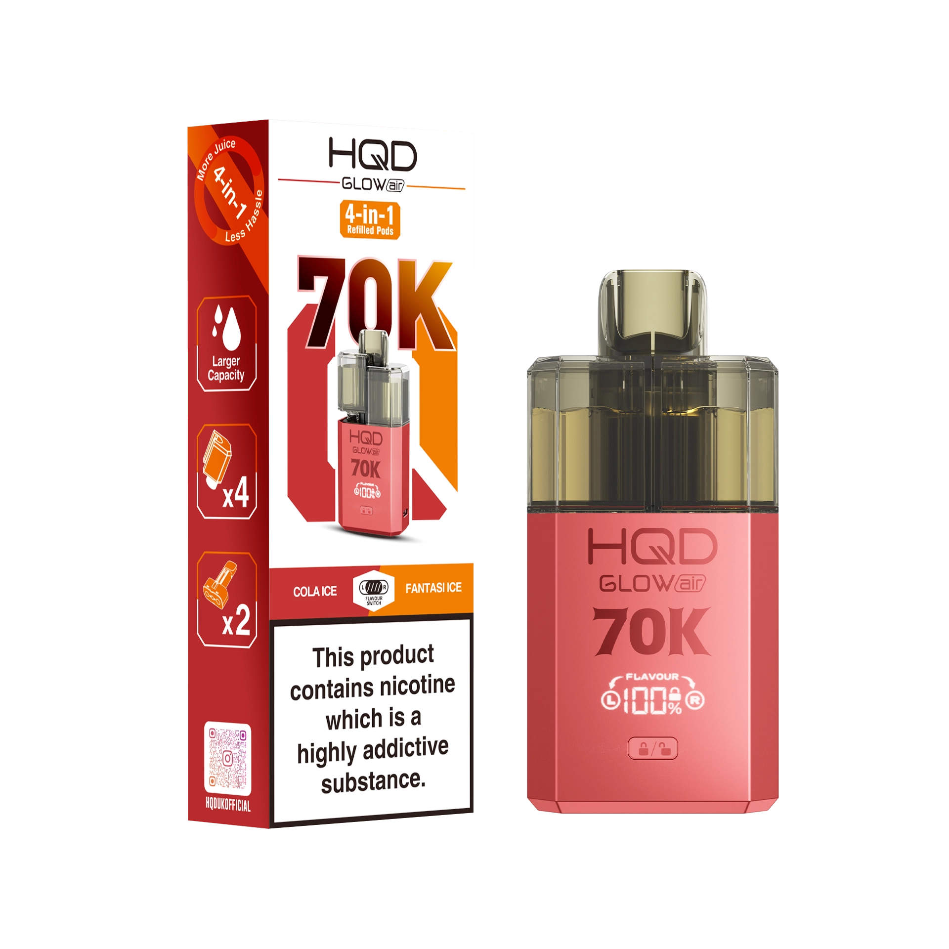 HQD Glow Air 70K Prefilled Pod Kit - Summer Dream & Blue Razz Cherry - Flawless Vape Shop