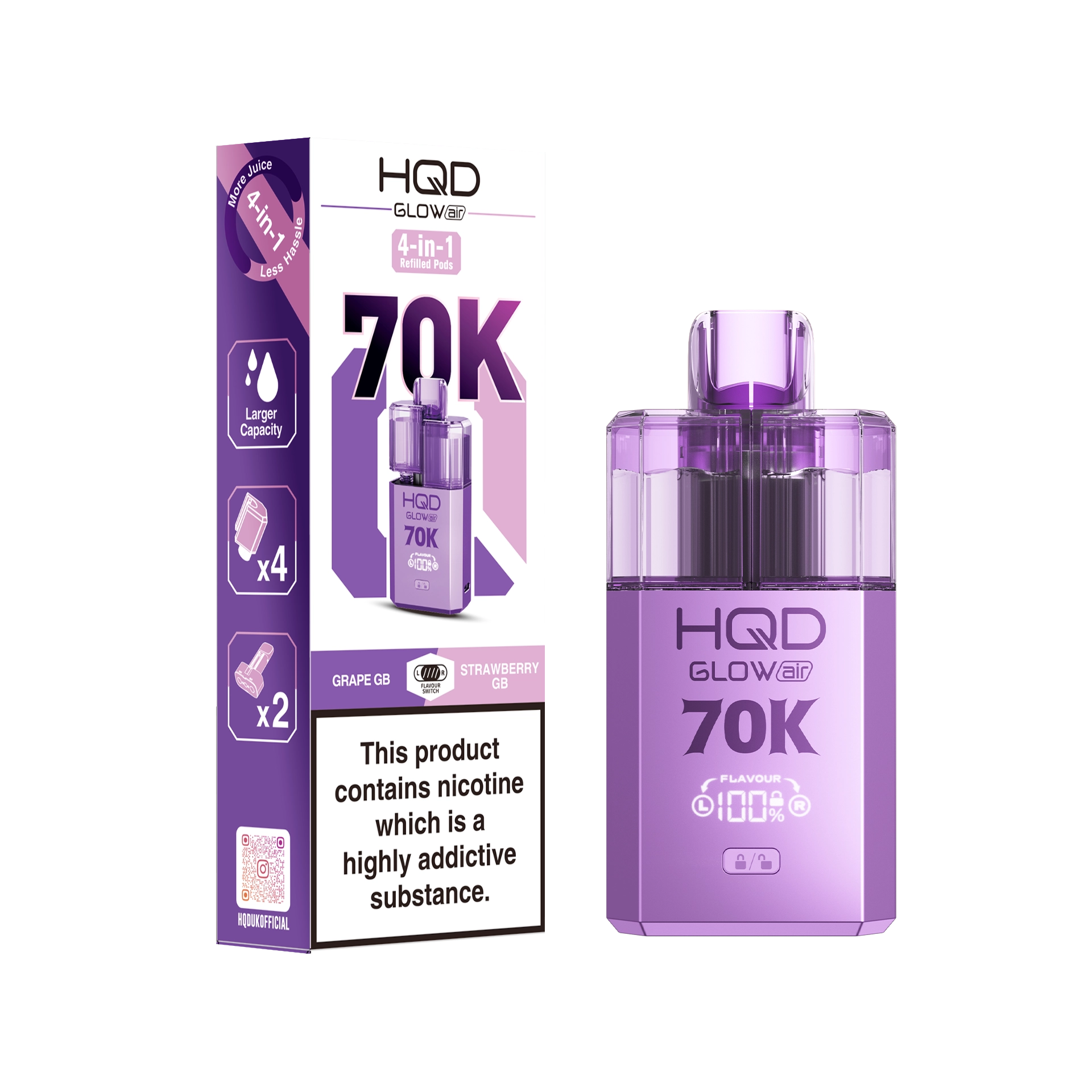 HQD Glow Air 70K Prefilled Pod Kit - Summer Dream & Blue Razz Cherry - Flawless Vape Shop