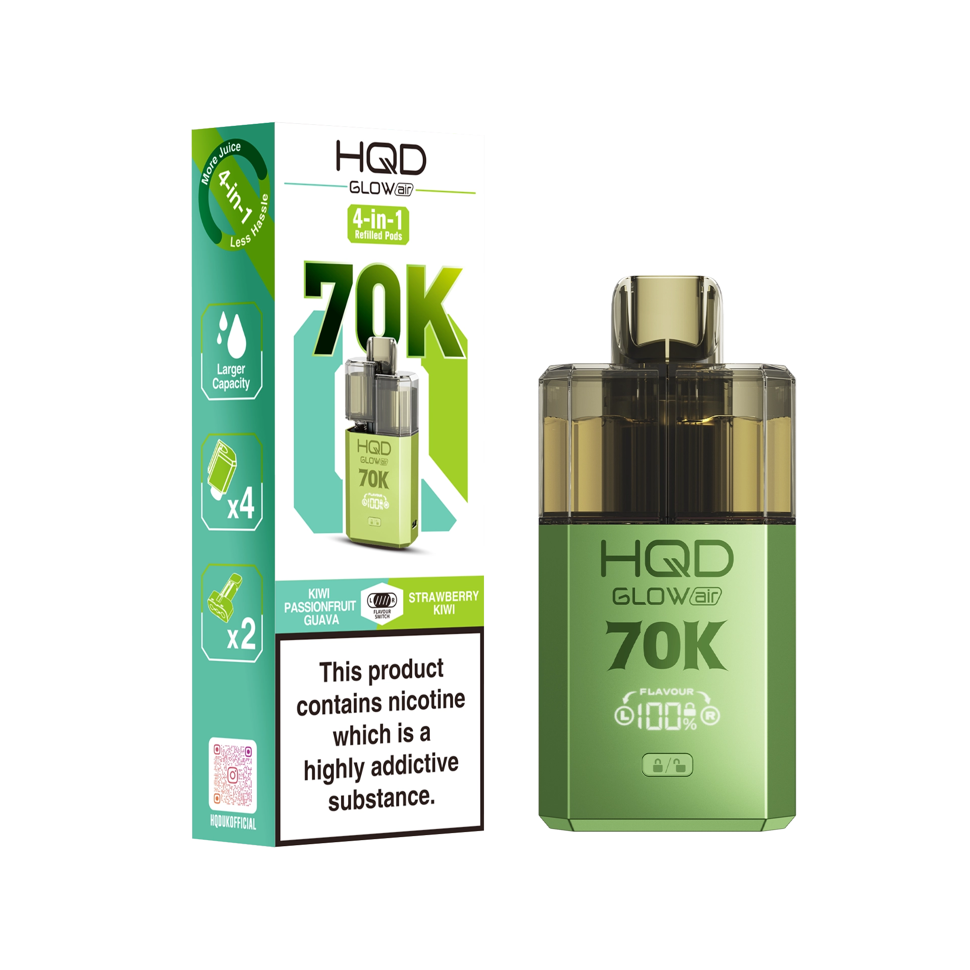 HQD Glow Air 70K Prefilled Pod Kit - Summer Dream & Blue Razz Cherry - Flawless Vape Shop