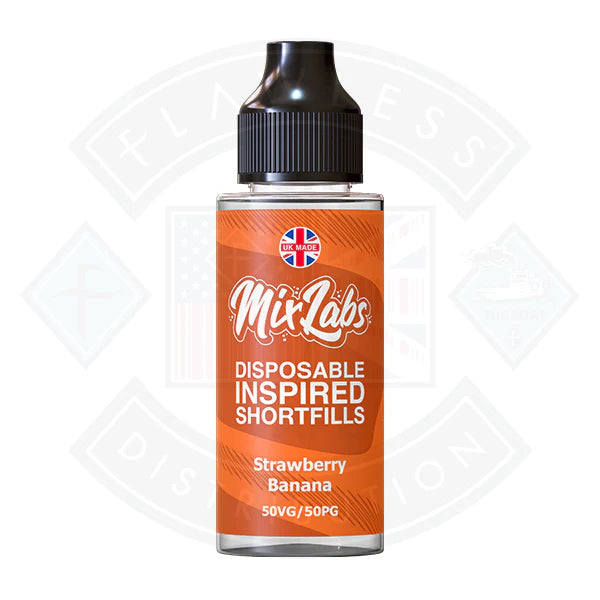 Mix Labs 50/50 - Strawberry Banana 0mg 100ml Shortfill - Flawless Vape Shop