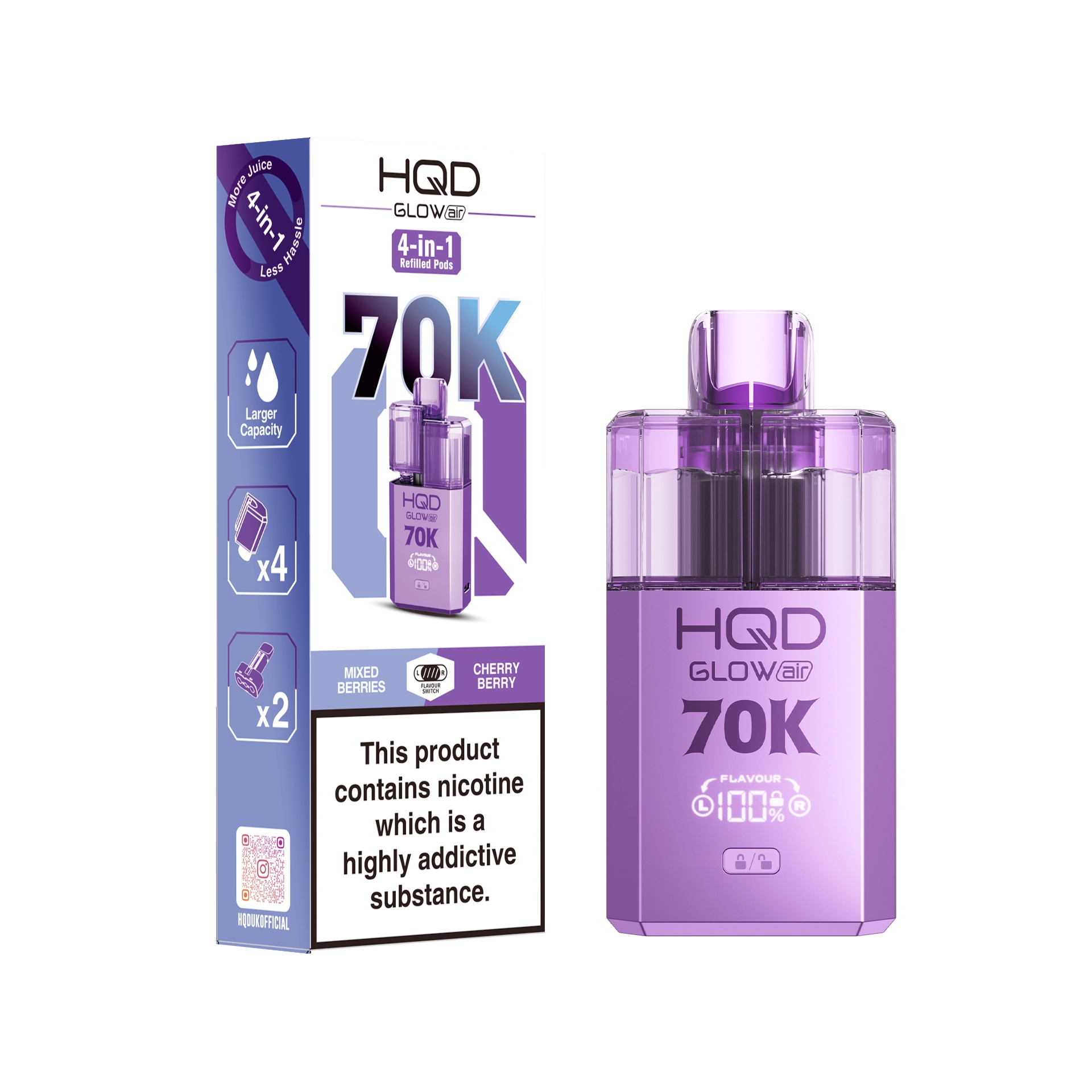HQD Glow Air 70K Prefilled Pod Kit - Summer Dream & Blue Razz Cherry - Flawless Vape Shop