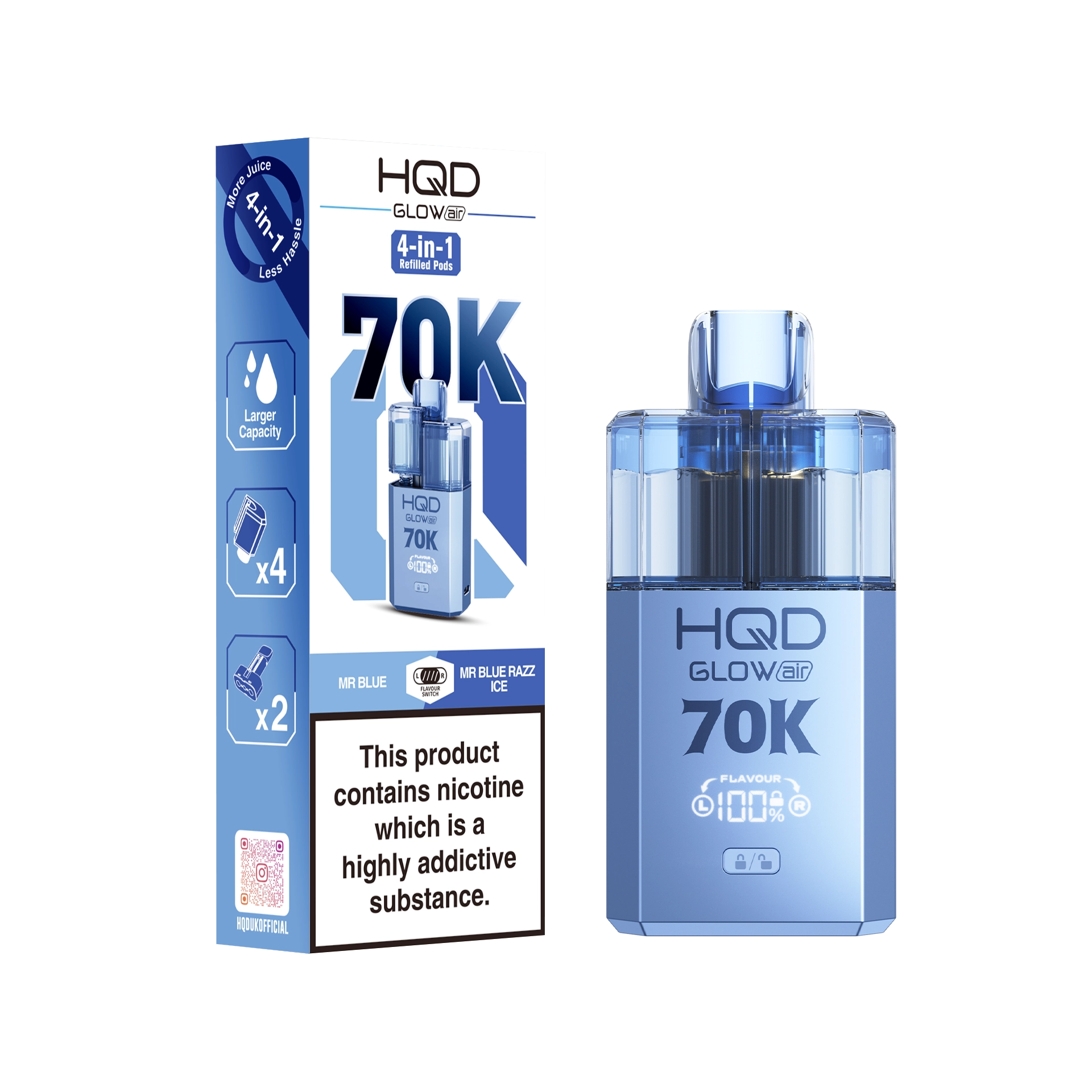 HQD Glow Air 70K Prefilled Pod Kit - Summer Dream & Blue Razz Cherry - Flawless Vape Shop