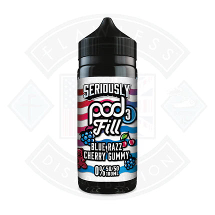 Doozy Vape Seriously Blue Razz Cherry Gummy Pod Fill 3 50/50 0mg 100ml Shortfill