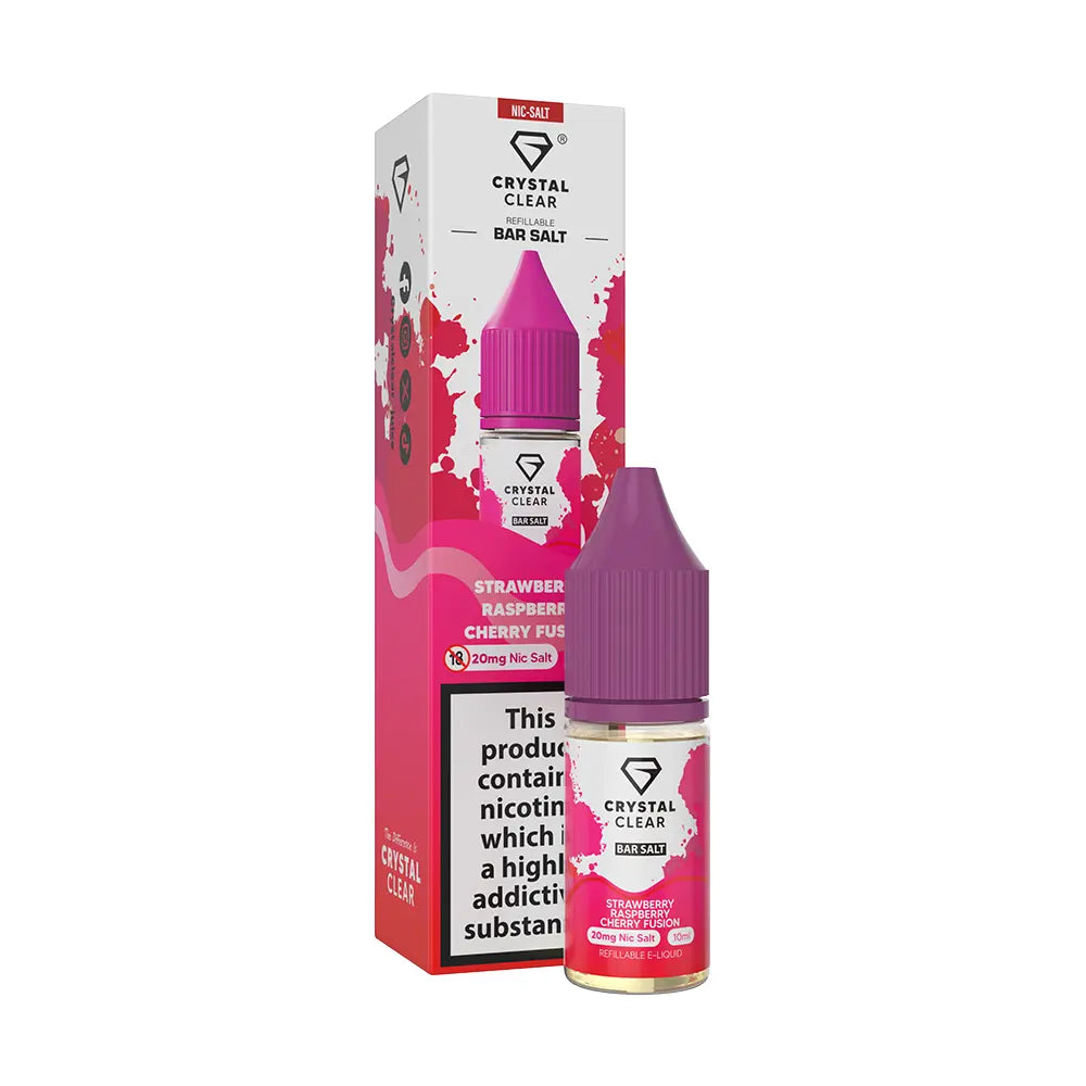 Crystal Clear Bar Nic Salts 10ml - Strawberry Raspberry Cherry Fusion - 20mg - Flawless Vape Shop