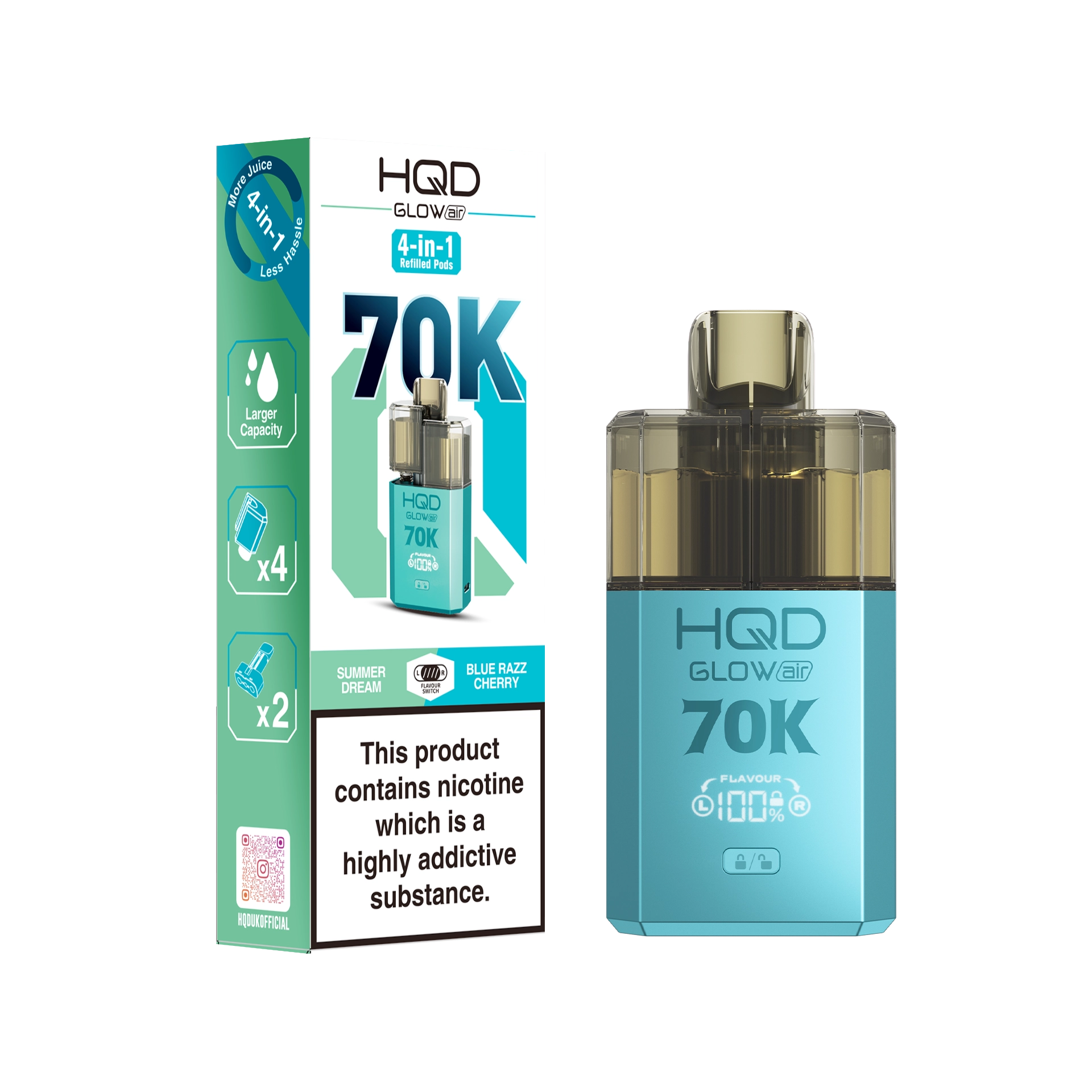 HQD Glow Air 70K Prefilled Pod Kit - Summer Dream & Blue Razz Cherry - Flawless Vape Shop