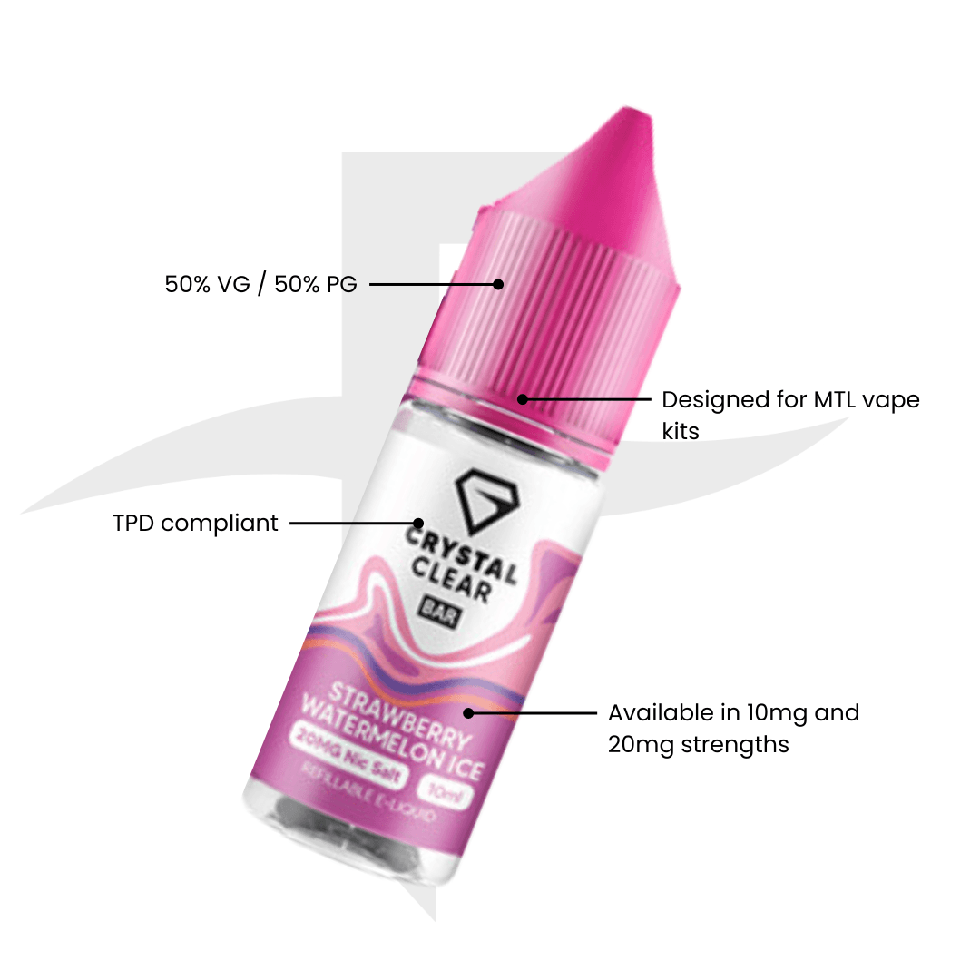 Crystal Clear Bar Nic Salts 10ml - Strawberry Watermelon Ice