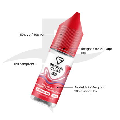 Crystal Clear Bar Nic Salts 10ml - Strawberry Watermelon Bubblegum