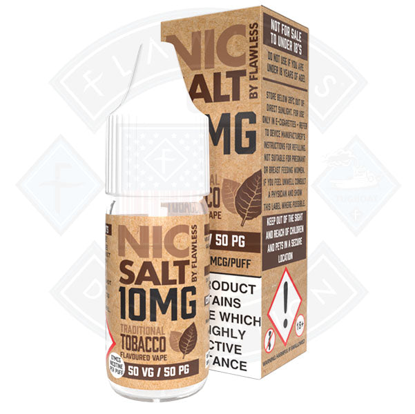 Nic Salt - Traditional Tobacco 10mg 10ml By Flawless